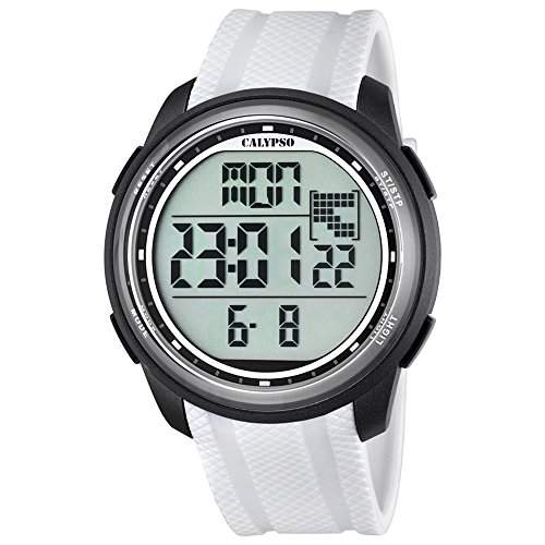 Calypso Herren-Armbanduhr Sport digital PU-Armband weiss Quarz-Uhr Ziffernblatt schwarz UK57045