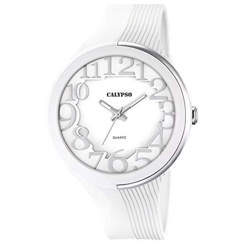 Calypso Damen-Armbanduhr Fashion analog PU-Armband weiss Quarz-Uhr Ziffernblatt weiss UK57061