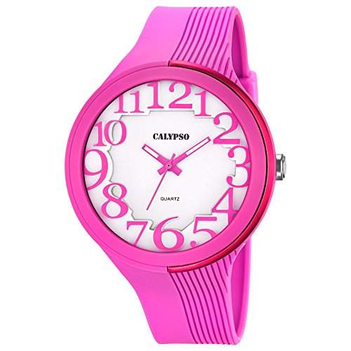 Calypso Damen-Armbanduhr Fashion analog PU-Armband pink Quarz-Uhr Ziffernblatt weiss pink UK57062