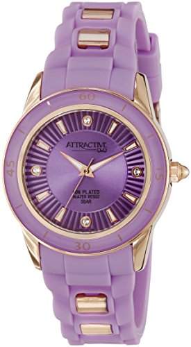 Q&Q Attractive Damen Uhr DA43J102 lila und rosegoldfarbig mit Silikon armband Analog Quarz