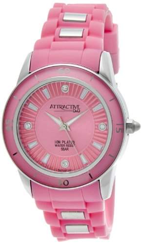 Q&Q Attractive Damen Uhr DA43J302 rosa und silberfarbig mit Silikon armband Analog Quarz