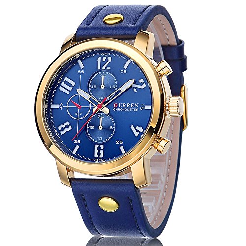 Curren Quarz Chronograph Lederband gold blau