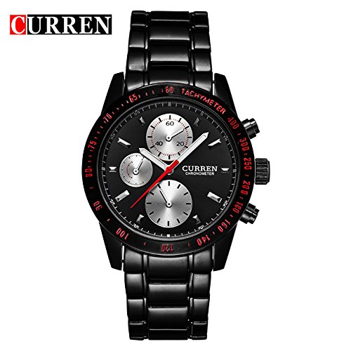 Wasserdicht 8016 Herren Classic Sport Armbanduhr mit schwarzem Zifferblatt Edelstahl schwarz Gurt