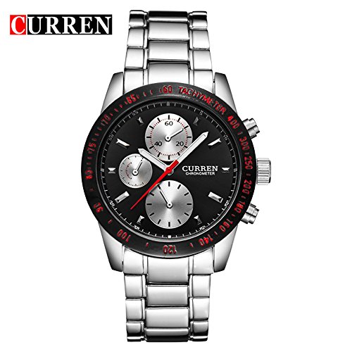 Wasserdicht 8016 Herren Classic Sport Armbanduhr mit schwarzem Zifferblatt Edelstahl Gurt
