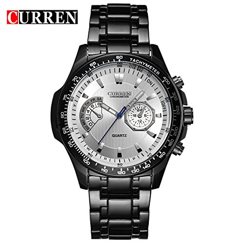 Wasserdicht 8020 Einzigartige Fashion Design Armbanduhr mit weissem Zifferblatt schwarz Edelstahl Strap
