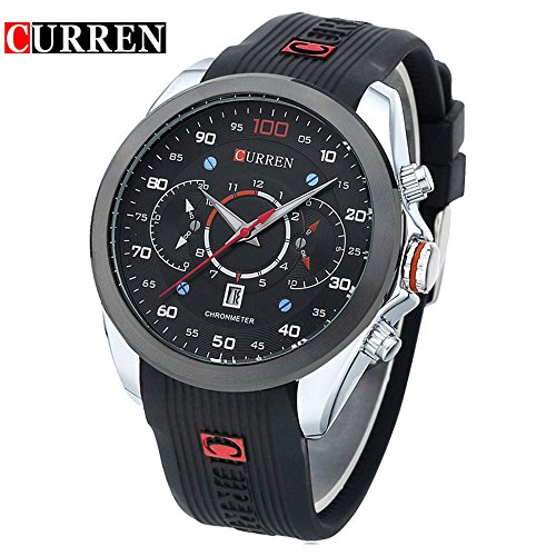 Wasserdicht 8166 Herren Fashion Casual Armbanduhr Marke Luxus Armbanduhr mit schwarzem Zifferblatt schwarz Rubber Strap