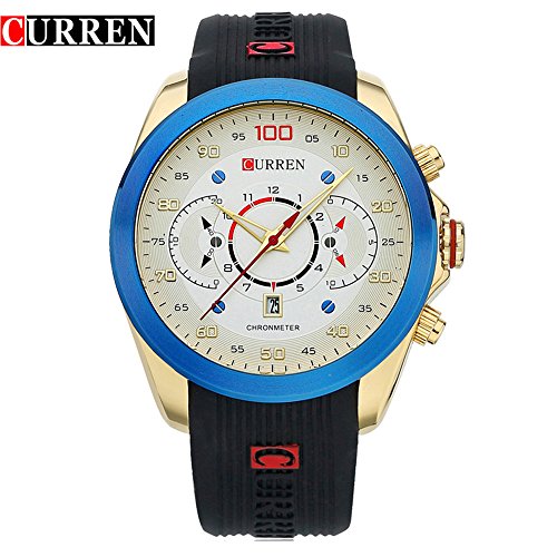 Wasserdicht 8166 Herren Fashion Casual Armbanduhr Marke Luxus Armbanduhr mit weissem Zifferblatt schwarz Rubber Strap