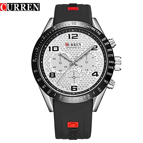 Wasserdicht 8167 Herren Fashion Casual Armbanduhr Marke Luxus Armbanduhr mit weissem Zifferblatt schwarz Band