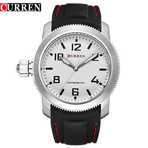 Wasserdicht 8173 Herren Fashion Casual Uhren Armbanduhr mit weissem Zifferblatt schwarz Band