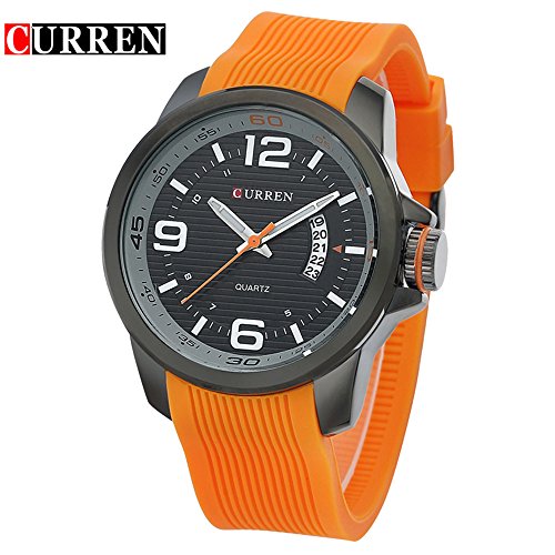 Wasserdicht 8174 Herren Casual Armbanduhr Uhren mit schwarzem Zifferblatt Orange Band
