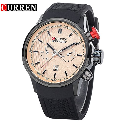 Wasserdicht 8175 Herren Casual Armbanduhr Uhren mit Beige Zifferblatt schwarz Band