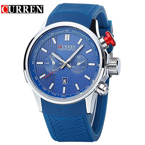 Wasserdicht 8175 Herren Casual Armbanduhr Uhren mit Blau Zifferblatt Blau Band