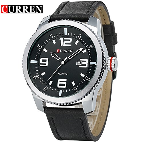 Wasserdicht 8180 Herren Sport Armbanduhr mit schwarzem Zifferblatt Leder Band