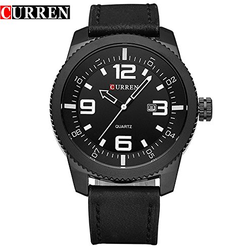 Wasserdicht 8180 Herren Sport Armbanduhr mit schwarzem Zifferblatt schwarz Leder Band