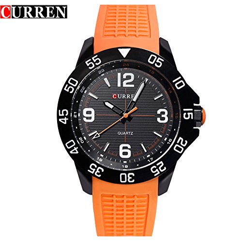 Wasserdicht 8181 Herren Sport Armbanduhr mit schwarzem Zifferblatt Orange Gurt