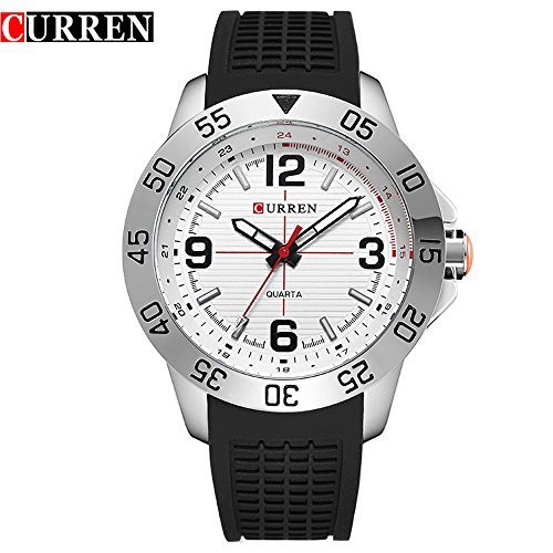 Wasserdicht 8181 Herren Sport Armbanduhr mit weissem Zifferblatt schwarz Gurt