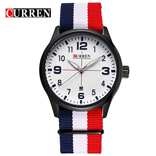 Wasserdicht 8195 Fashion Herren Sport Einfache Quarz Uhr mit weissem Zifferblatt Nylon Riemen