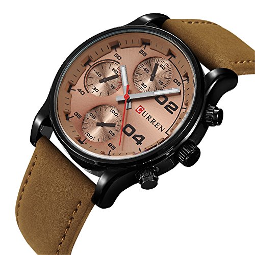 Wasserdicht 8207 Sports Design Herren Analog Uhr mit Braun Zifferblatt braun Lederband