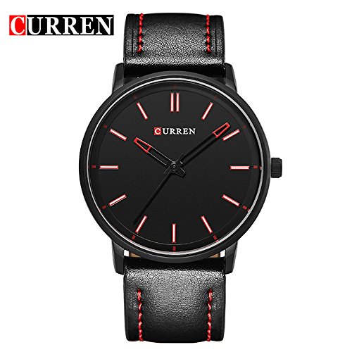 Wasserdicht 8233 Einfache Business Herren Ultra Duenne Fashion Armbanduhr mit schwarzem Zifferblatt schwarz Leder Band