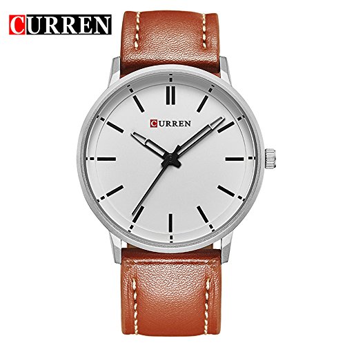 Wasserdicht 8233 Einfache Business Herren Ultra Duenne Fashion Armbanduhr mit weissem Zifferblatt braun Leder