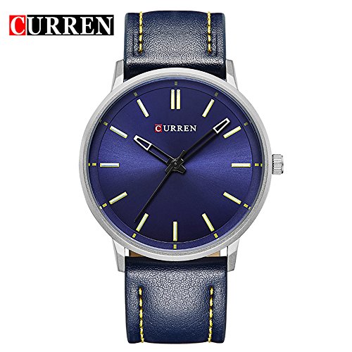 Wasserdicht 8233 Simple Business Herren Ultra Thin Fashion Armbanduhr mit Blau Zifferblatt Blau Leder Band