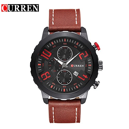 Wasserdicht Herren beliebtes schwarz runden Zifferblatt Fashion Lederband armbanduhr 8193 G