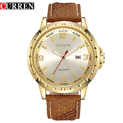 Wasserdicht Business Kalender Wasserdicht Gold Echt Leder Armbanduhr 8120 G