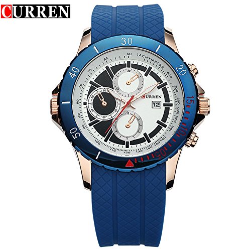 Wasserdicht Fashion Casual Quarzuhr blau Rubber Strap Herren Sport Armbanduhr 8143 G