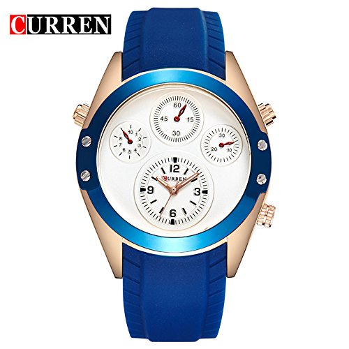 Wasserdicht Fashion Herren Sport Quarz Datum Blau Lederband wasserdicht Armbanduhr 8141 G