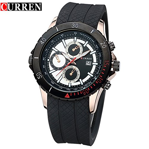 Wasserdicht Fashion Casual Quarzuhr schwarz Rubber Strap Herren Sport Armbanduhr 8143 G