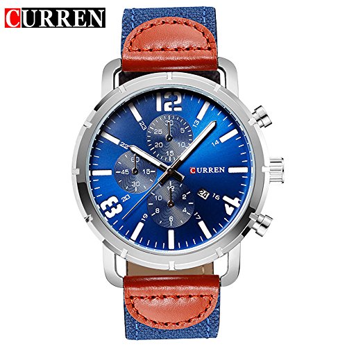 Wasserdicht Herren Kalender Quarz Casual Fashion Blau Zifferblatt Armbanduhr 8194 G