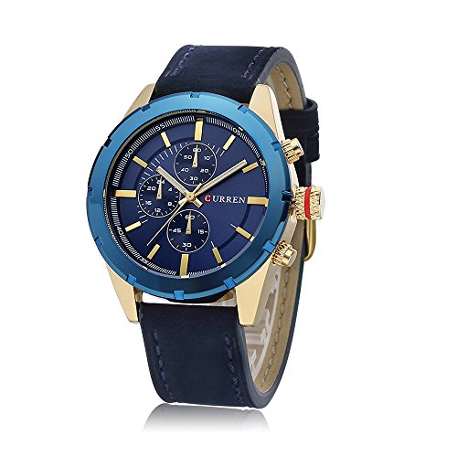 Wasserdicht New Herren Quarz Casual Blau Lederband blau Zifferblatt Wasserdicht Armbanduhr 8154 G