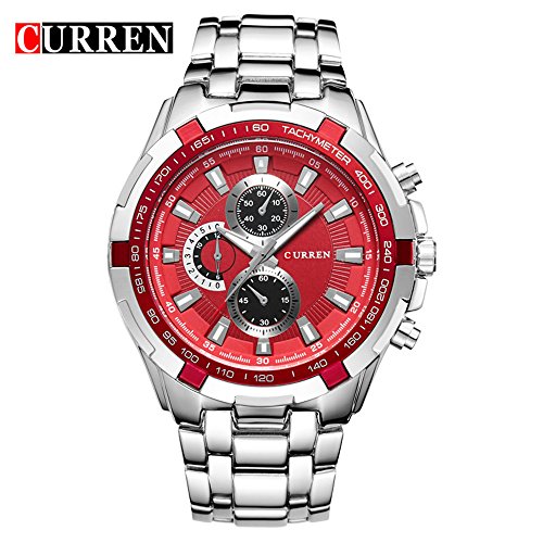 Wasserdicht Herren Rot Zifferblatt Luxus Marke Edelstahl casual Quarz Handgelenk Uhren 8023 G