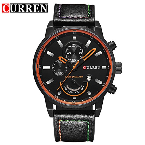 Wasserdicht Herren Sport Uhren Mode Casual Quarzuhr mit schwarzem Zifferblatt schwarz Lederband 8217