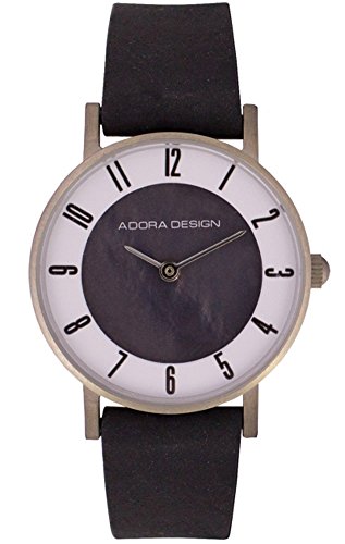 Armbanduhr Analoguhr Titan silbern mit Lederarmband schwarz Adora Design Especially For You 28468