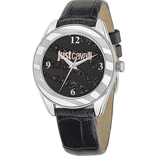 Just Cavalli Damen-Armbanduhr Armband Leder Schwarz GehÃ¤use Edelstahl Quarz Analog r7251594502