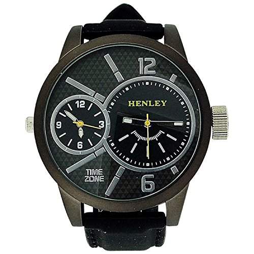 Henley Herren-Armbanduhr Henley Dual Time Laser Lens Watch Analog Silikon Schwarz H060653
