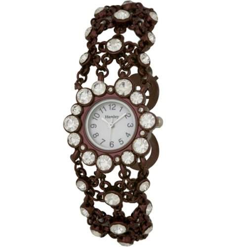 Henley Damen-Armbanduhr Henley Ladies Stone Set Chain Bracelet Watch Analog Edelstahl beschichtet braun H071607