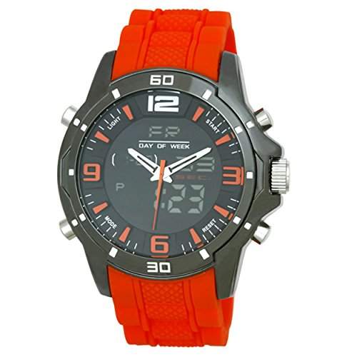Henley Sports Watch auf Men- Silikon-Buegel Digital-Armbanduhr mit Grau Dial Analog-Digital Quarz Silikon Orange HDG0208 Strap