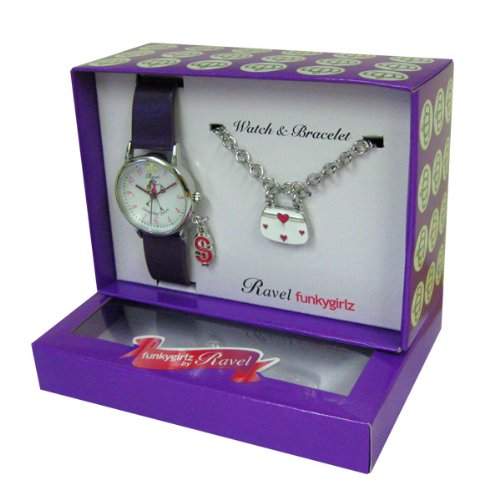 RAVEL Maedchen-Armbanduhr NEW Ravel Funkygirlz Watch and Jewellery Set Analog plastik violett R3302