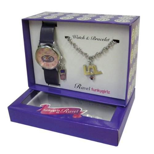 RAVEL Maedchen-Armbanduhr NEW Ravel Funkygirlz Watch and Jewellery Set Analog plastik violett R3304