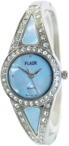 Flair Damenuhr Blau Silber Analog Metall Armbanduhr Spange Spangenuhr Strass Uhr