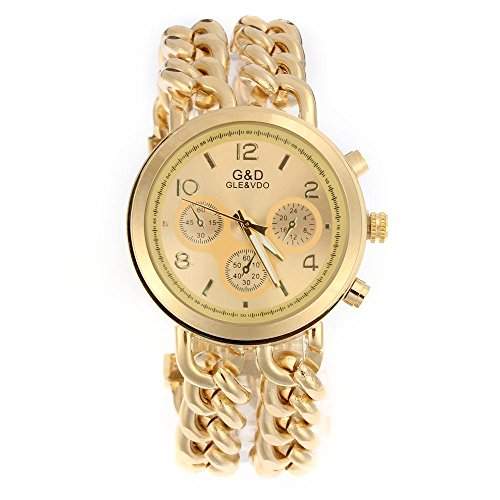 Easy Provider® Damen Modeuhr Armbanduhr Armreifen Armkette Uhr Damenuhr Gold Charms