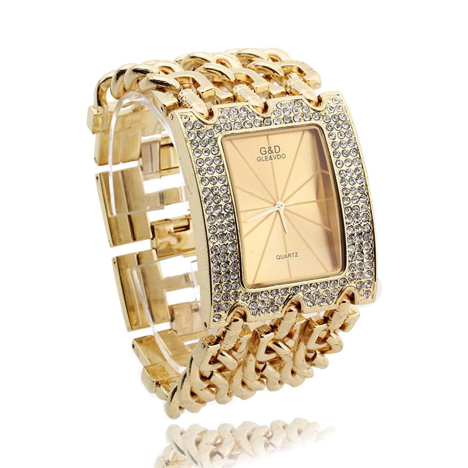 FACILLA® Damen Armband Uhr Damenuhr Armbanduhr Quarzuhr Legierung Goldfarbig mit Strass
