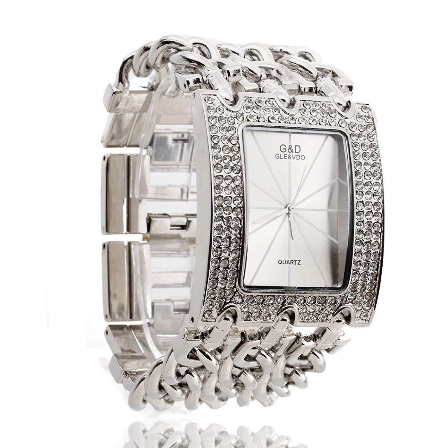 FACILLA® Damen Armband Uhr Damenuhr Armbanduhr Quarzuhr Legierung Silberfarbig mit Strass
