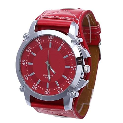 FACILLA® Mode Herren Uhr Damenuhr Armbanduhr Quarzuhr Watch Leder Edelstahl Unisex Rot