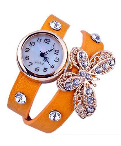 DAYAN Fashion Damen Retro Kunstleder Armband Uhr Schmetterlings-Armband-Armbanduhr-Weiss