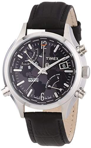 Timex Herren-Armbanduhr XL IQ World Time Analog Leder T2N943