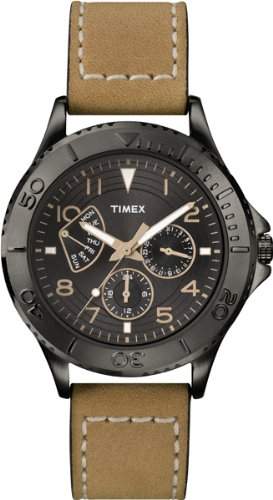 Timex Herren-Armbanduhr Quarz Leder braun schwarzes Zifferblatt T2P0404AU
