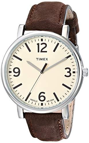 Timex Herren Originals t2p526 braun Analog Quarz Leder Uhr mit Beige Zifferblatt